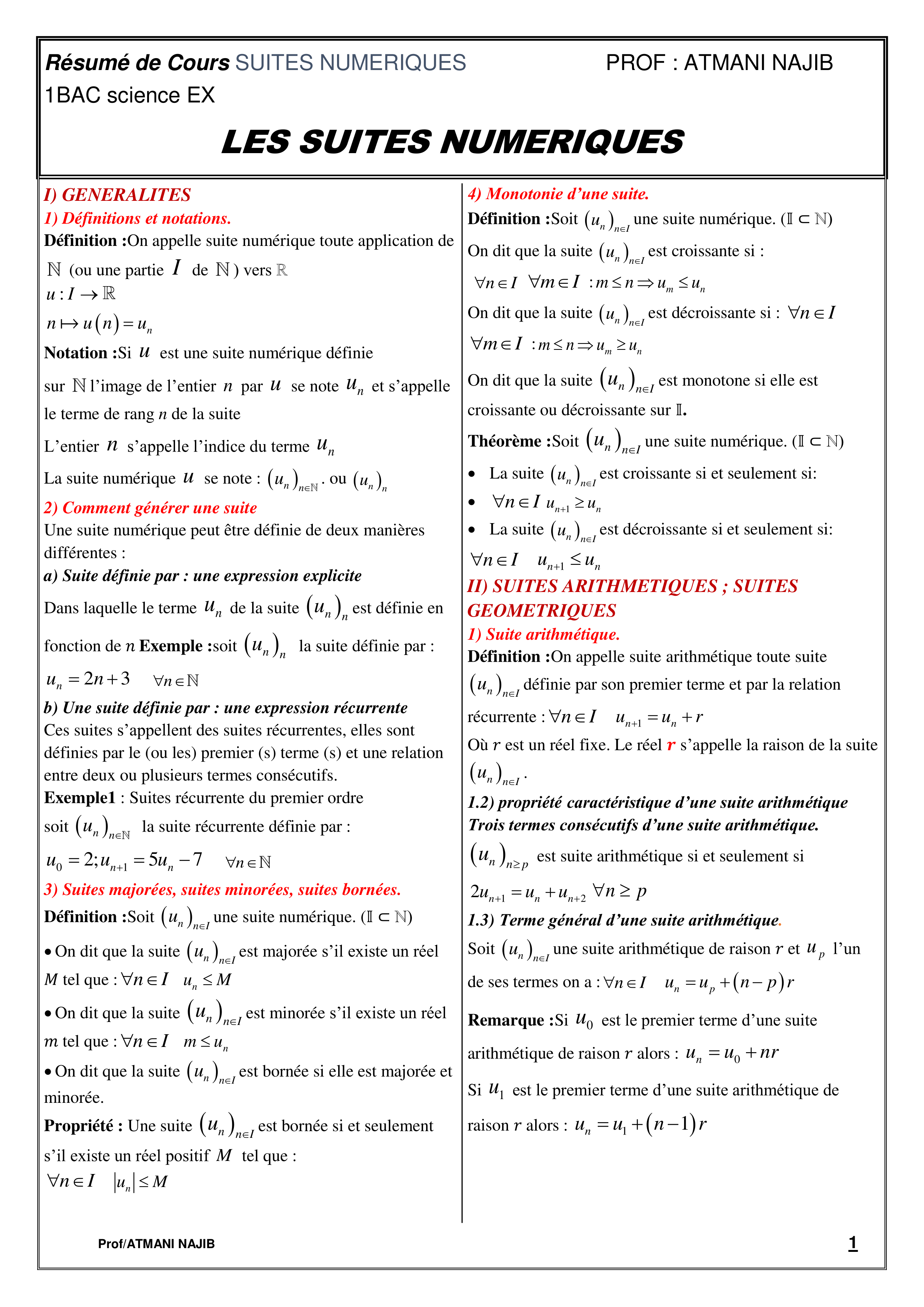 Les Suites Num Riques V Bac Science Maths Mosaid