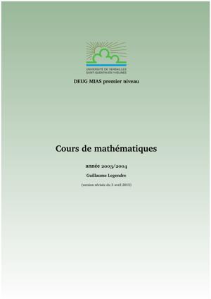 Thumbnail of book Notes de cours de mathématiques, DEUG MIAS premier niveau cover