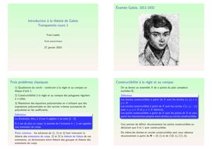 Thumbnail of book Introduction à la théorie de Galois Transparents cours 1 cover
