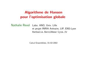 Thumbnail of book Algorithme de Hansen pour l'optimisation globale cover