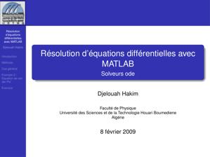 Thumbnail of book Résolution d'équations différentielles avec MATLAB - Solveurs ode cover