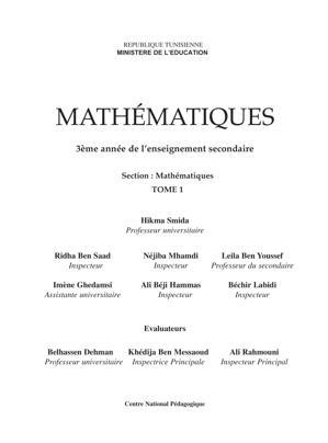 Thumbnail of book MATHÉMATIQUES 3ème année de l’enseignement secondaire - Centre National Pédagogique, Section : Mathématiques, TOME 1 cover
