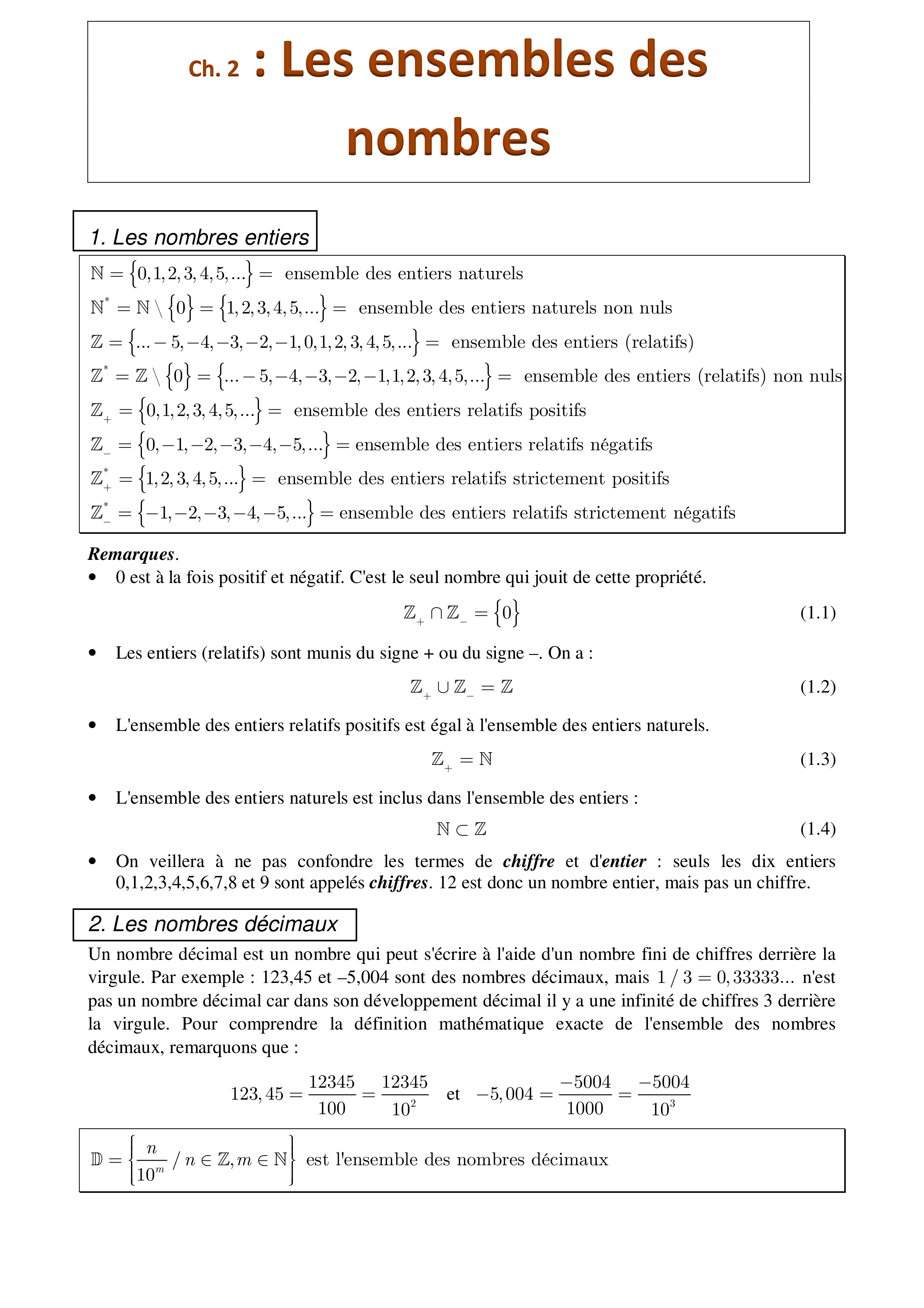 Ensembles Des Nombres - Tronc Commun Sciences - Maths - MOSAID