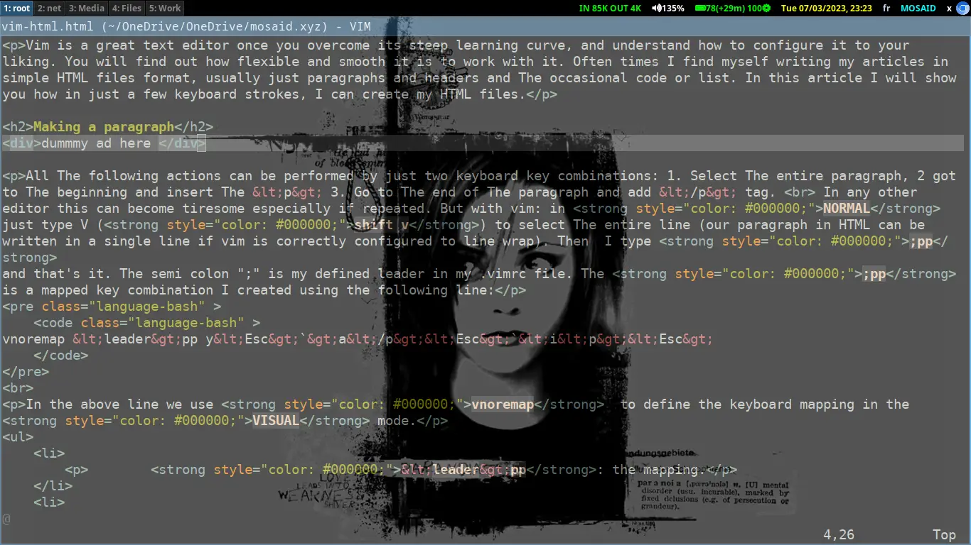 Banner of screenshot of my vim text editor , editing HTML file