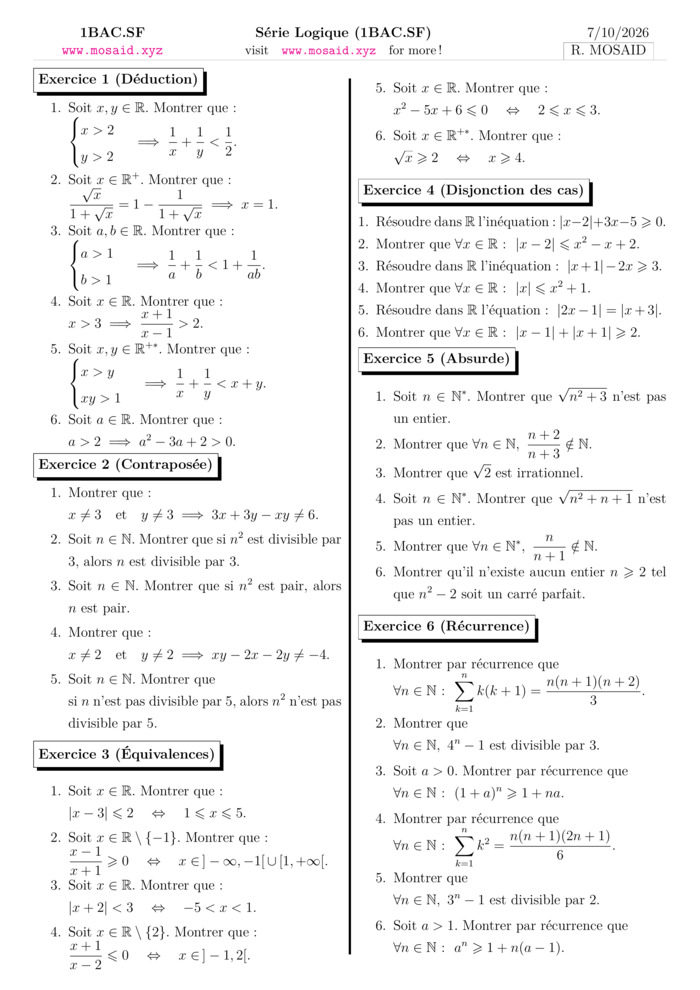 maths Exercise for 1-bac-science PDF preview