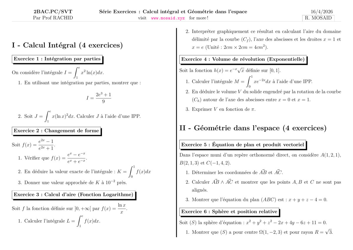 maths Exercise for 2-bac-science PDF preview
