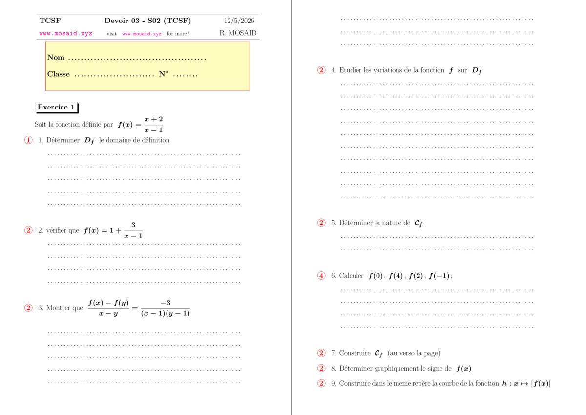 maths Exam for tronc-commun-sciences PDF preview